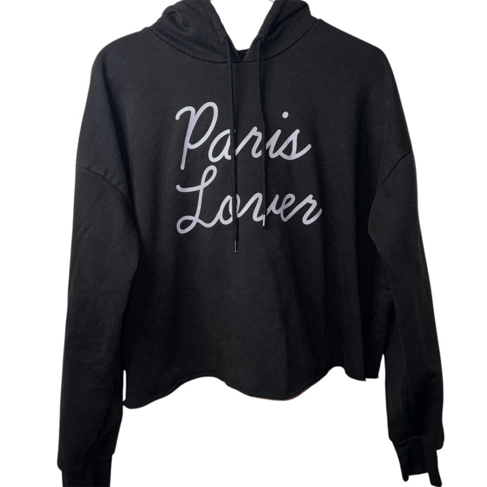 Forever 21 Black Paris Lover Crop Hoodie (1X)